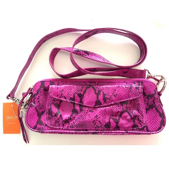 latico Handbags - 🎉2HP🎉 LATICO Raven Leather Snake Clutch CrossBody Handbag Hot Pink Magenta NWT